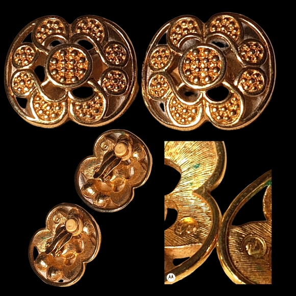 Vintage 80s Chunky Statement Goldtone Clip-on Earrings Bundle Monet et al. - Picture 3 of 6